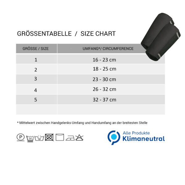 Tabella delle taglie dei bracciali refrigeranti di E.COOLINE