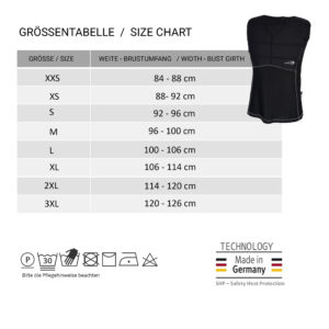 Tabella con taglie della maglietta smanicata refrigerante di E.COOLINE