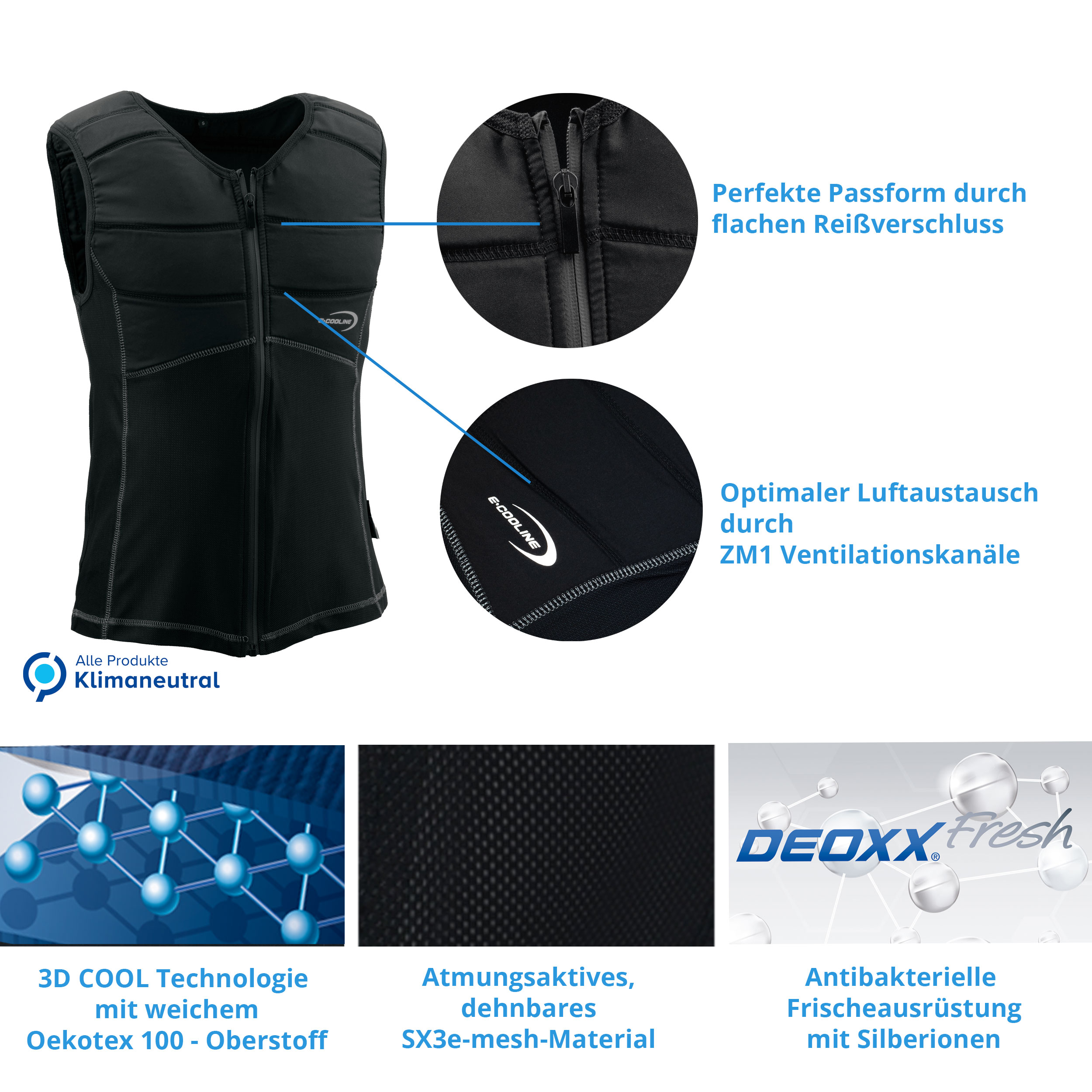 E.COOLINE Powercool SX3 - maglia smanicata refrigerante - il condizionatore da indossare Caratteristiche della maglia smanicata refrigerante E.COOLINE